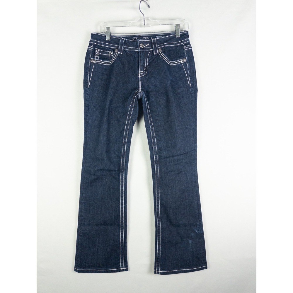 Miss Me Easy Boot Cut Jeans Womens 27 Dark Wash Rhinestone Embroidered Y2K Stree